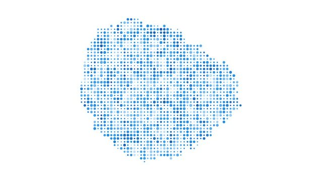 La Gomera dotted digital map. Map of La Gomera with pulsating colored circles. Shape of the island filled with blue disks. Awesome video.