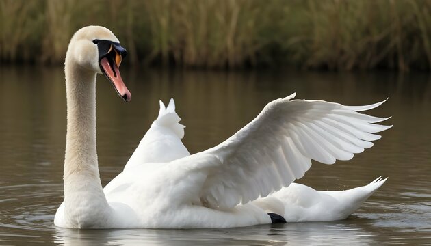 A Swan With Its Beak Open Calling Out To Its Mate