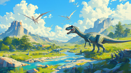 3d dinosaur world in nature, dinocore jungle background