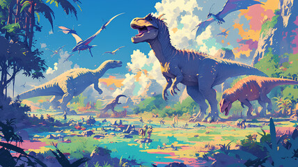 3d dinosaur world in nature, dinocore jungle background
