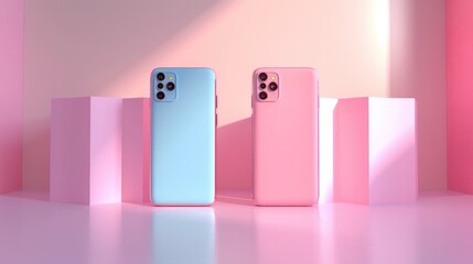 Pastel Smartphones with Three on a Simple Studio Setting