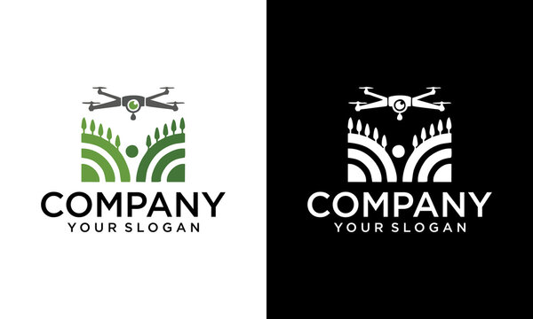 modern aerial drone logo design template. Agriculture landscape drone logo

