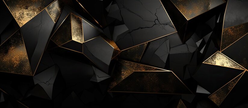 a computer generated image of a black and gold geometric background . High quality
