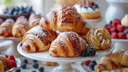 Plate of croissants with berries on top