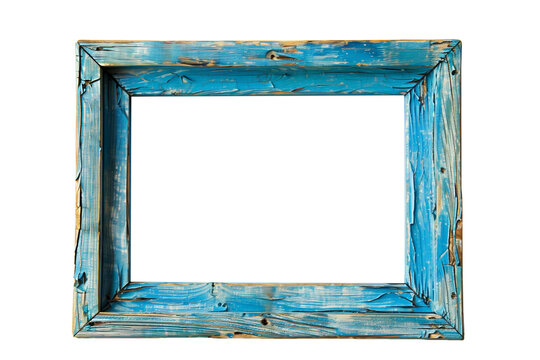 isolated blue colored old wood photo frame