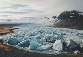 Zelfklevend Fotobehang Melting of glaciers due to heat © Venuja
