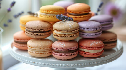 Fototapeta premium Assorted colorful macarons on a plate