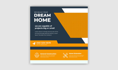 Home sale banner. Real estate social media post design. Marketing social media banner design. Instagram post template.	
