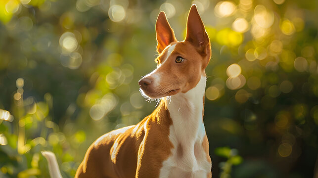 Portrait of a Calm and Poised Ibizan Hound Dog in a Vibrant Natural Environment