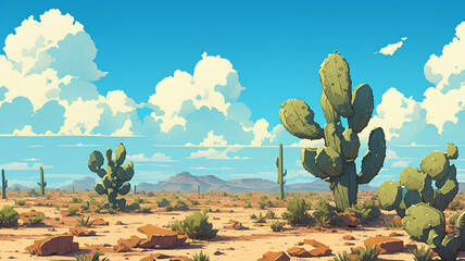 desert with cactus, beautiful colorful landscape - obrazy, fototapety, plakaty