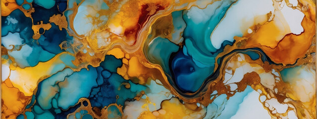 Alcohol ink abstract painting characterized by its natural luxury, with a graceful interplay of...