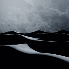 Sand dunes Sahara Desert at sunset and sandstorm, 3D illustration - 761621457