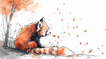 Cute red panda painting