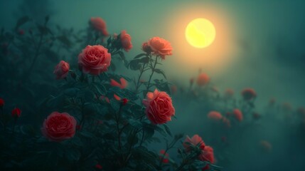 Mystical Moonlit Rose Garden, generative ai