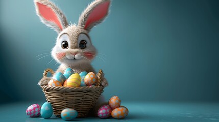 Cheerful bunny in 3D, ambassador of Easter joy. - obrazy, fototapety, plakaty