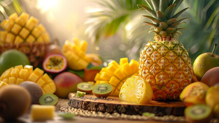 A display of various tropical fruits