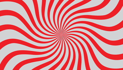 Red and grey swirl background. Vortex spiral rectangle. Rays of spiral rotation. Converging scalable stripes. Vector illustration.