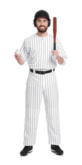 Baseball player with bat and ball on white background