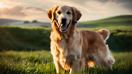 golden retriever dog on grass field