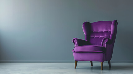 purple armchair on the grey background
