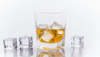 Whiskey and ice cubes in glass isolated on white. high quality photo