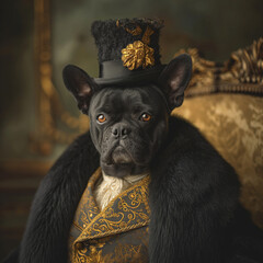 portrait of stylish frenchie wearing victorian age costume - 761625229
