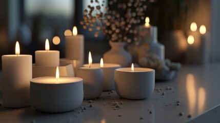 Fototapeta na wymiar A minimalistic D winter solstice celebration with lit candles AI generated illustration