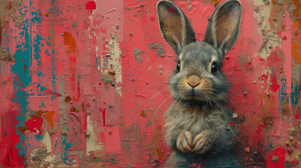 adorable easter bunny painted on wall - 761625275