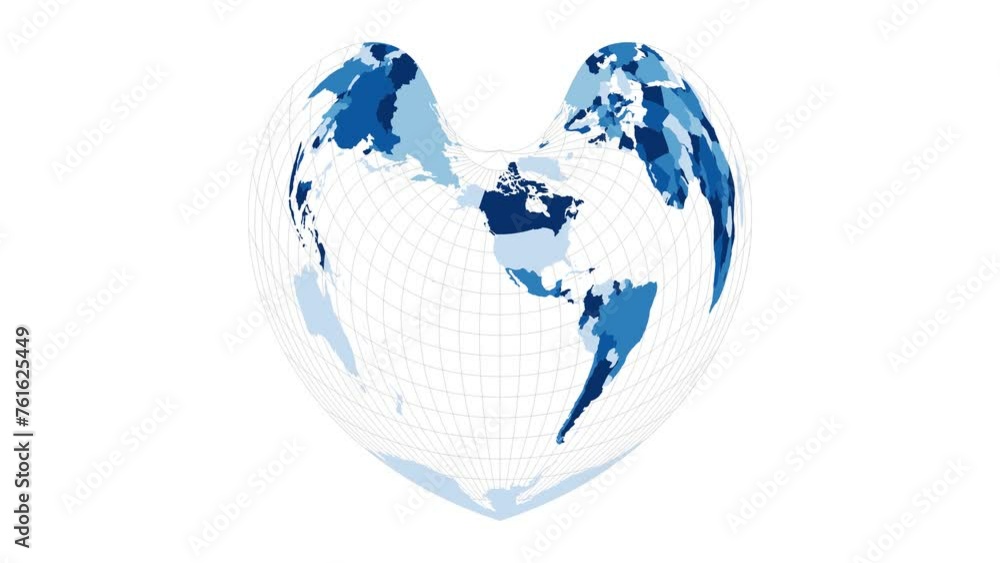 Poster world map in bonne pseudoconical equal-area projection. loopable rotating map of the world. classy f