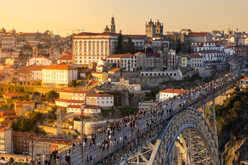 View of Dom Luis I bridge in Porto at sunset, Portugal