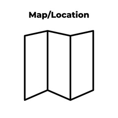 Map, location. Creative GPS location or pointer map black icon. Navigation pin mark. Isolated symbol, sign for: illustration, outline, logo, mobile, app, emblem, design, web, ui, ux. Vector EPS 10
