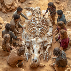 picture from above of archaeology site with young children - 761625667