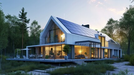 Fototapeta na wymiar A modern eco-friendly house with solar panels and energy-efficient features AI generated illustration