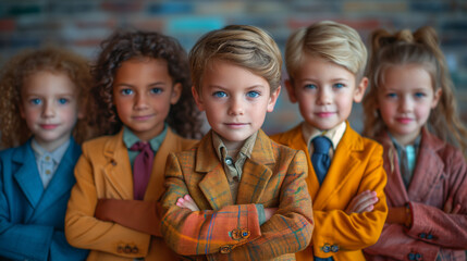 group of 5 business children standing with arms crossed - 761625694