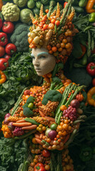 vegetable woman superhero standing with arms crossed
