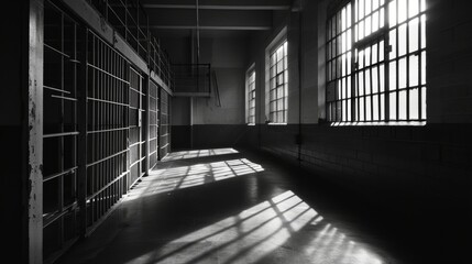 A monochrome representation of an empty jail cell     AI generated illustration
