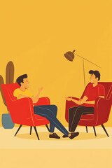 A man lying on the couch talking to his psychologist therapist