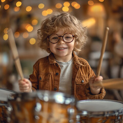 talented young boy learning to play the drums - 761626041