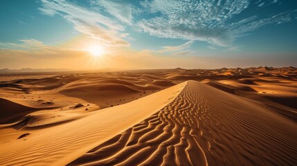 Fototapeta na wymiar A panoramic view of deserted sand dunes under the burning sun AI generated illustration