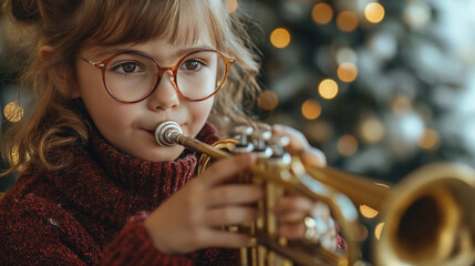 closeup of talented girl playing the trumpet - 761626082