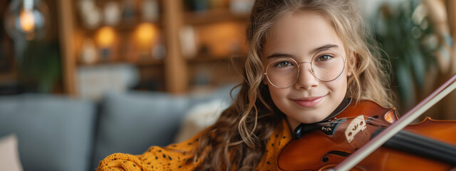 close up of talented young girl playing the violin - 761626083