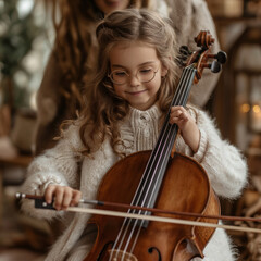 young nerdy girl taking violoncello lessons - 761626089