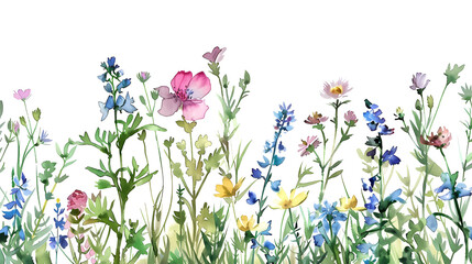 Obraz na płótnie Canvas Wild flower border watercolor clipart.