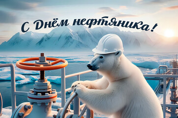 Greeting card in Russian. Happy Oilman's Day.