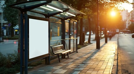A poster on a bus stop shelter for advertising campaigns     AI generated illustration - obrazy, fototapety, plakaty