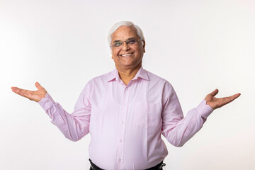 Portrait of happy businessman suspenders gesturing
