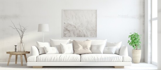 Sofa in a white room. Scandinavian living space. Interior design concept.