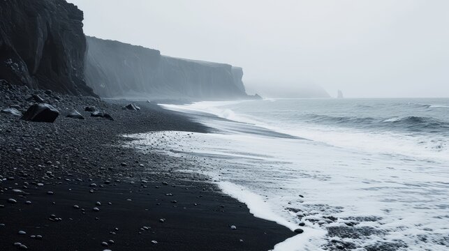 A remote gray seaside an image of utter solitude     AI generated illustration