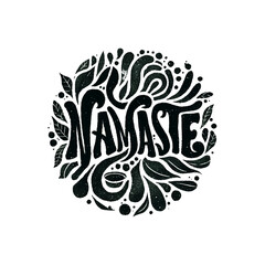 A colorful design with the word Namaste written in yellow. The design features a flower and a candle