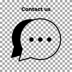 Contact us. Chat and message or feedback linear black icon. Dialog badge and communication flat sign. Symbol on transparent. For your web site. Technical support symbol. Vector EPS 10